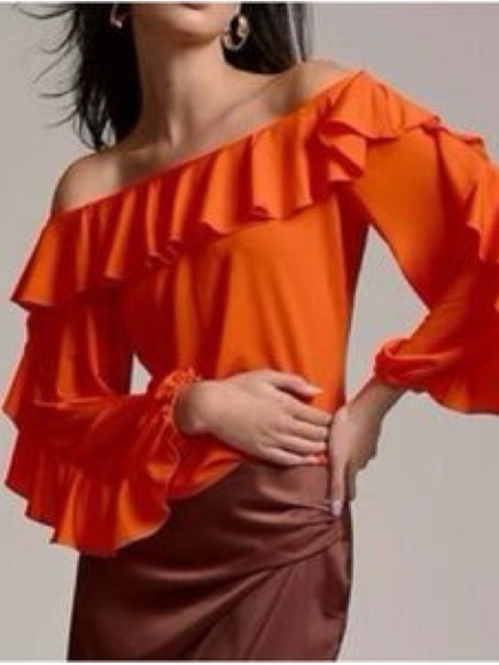 Anthropologie Off-Shoulder Ruffle Blouse in Orange size M